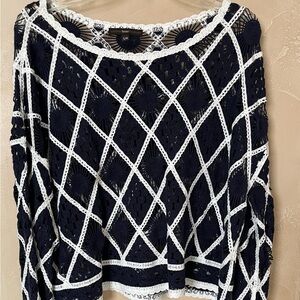 Hazel Women’s Blue White Knit Sweater Size S / M 100% Cotton Pullover Shirt